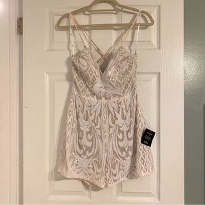NWT Lulus Catch a Spark White and Beige Sequin Romper